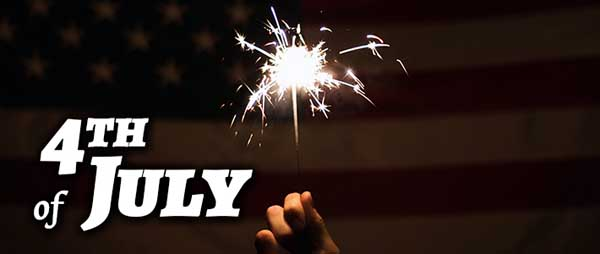 American flag at night with sparkler and 4th of July